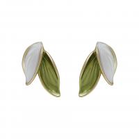 Brass Stud Earring Leaf gold color plated fashion jewelry & for woman & enamel nickel lead & cadmium free Sold By Pair