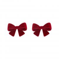 Zinc Alloy Stud Earring Flocking Fabric with Zinc Alloy Bowknot fashion jewelry & for woman red nickel lead & cadmium free Sold By Pair