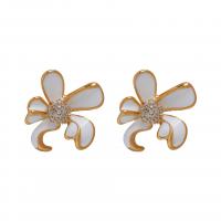 Cubic Zirconia Micro Pave Brass Earring Flower gold color plated fashion jewelry & micro pave cubic zirconia & for woman & enamel nickel lead & cadmium free Sold By Pair