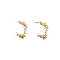 Brass Stud Earring, with Freshwater Pearl, gold color plated, fashion jewelry & for woman, nickel, lead & cadmium free, 12x24mm, Sold By Pair