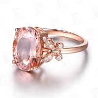 Rhinestone палец кольцо, Латунь, с Морганит, Геометрический узор, плакированный цветом розового золота, регулируемый & Женский & со стразами, размер:6-8, продается PC