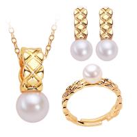 Natural Cultured Freshwater Pearl Jewelry Sets, Brass, with Freshwater Pearl, 18K gold plated, different styles for choice & for woman, 5PCs/Lot, Sold By Lot