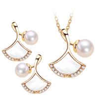 Natural Cultured Freshwater Pearl Jewelry Sets Brass with Freshwater Pearl & Cupronickel 18K gold plated & micro pave cubic zirconia & for woman Sold By Lot