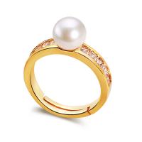 Freshwater Pearl Finger Ring Brass with Freshwater Pearl plated Adjustable & micro pave cubic zirconia & for woman Sold By PC