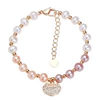 Freshwater Cultured Pearl Bracelet Freshwater Pearl with Copper Alloy with 1.77 inch extender chain 18K gold plated micro pave cubic zirconia & for woman Length Approx 6.3 Inch Sold By Lot