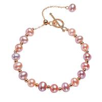 Freshwater Pearl Bracelet with Copper Alloy with 1.96 inch extender chain 18K gold plated for woman Length Approx 6.3 Inch Sold By Lot
