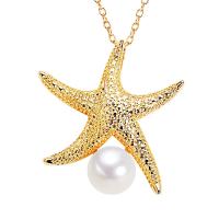 Freshwater Pearl Brass Necklace with Copper Alloy with 1.96 inch extender chain Starfish plated for woman 8mm Length Approx 15.75 Inch Sold By Lot