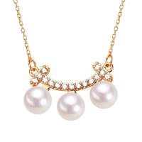 Freshwater Pearl Brass Necklace with Copper Alloy with 1.96 inch extender chain 18K gold plated for woman 5mm Length Approx 15.75 Inch Sold By Lot