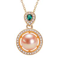 Freshwater Pearl Brass Necklace with Copper Alloy with 1.96 inch extender chain 18K gold plated micro pave cubic zirconia & for woman 10mm Length Approx 15.75 Inch Sold By Lot