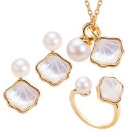 Natural Cultured Freshwater Pearl Jewelry Sets with Shell & Brass plated & for woman Sold By Lot