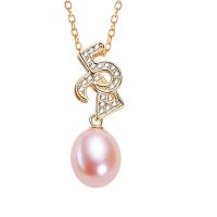 Freshwater Pearl Brass Necklace with Copper Alloy gold color plated micro pave cubic zirconia & for woman Length Approx 17.71 Inch Sold By Lot