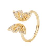 Cubic Zirconia Micro Pave Brass Ring Butterfly gold color plated Adjustable & micro pave cubic zirconia & for woman 20mm Sold By PC