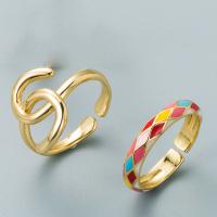 Brass Finger Ring, gold color plated, Adjustable & different styles for choice & for woman & enamel, 20mm, Sold By PC