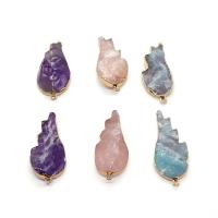 Gemstone Pendants Jewelry Natural Stone with Brass Wing Shape gold color plated & Unisex 26-40mm Sold By PC