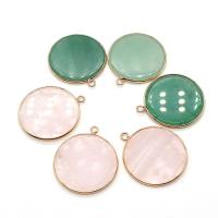 Gemstone Pendants Jewelry, Natural Stone, with Brass, Flat Round, gold color plated, different materials for choice & Unisex, more colors for choice, 31mm, Sold By PC
