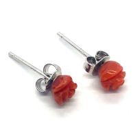 Coral Earring, Rose, for woman, orange, 5-6mm, Sold By Pair