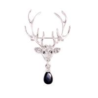 Rhinestone Brooch, Tibetan Style, Deer, platinum color plated, Unisex & with rhinestone, platinum color, nickel, lead & cadmium free, 35x40mm, Sold By PC