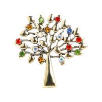 Rhinestone Brooch, Tibetan Style, Tree, gold color plated, Unisex & with rhinestone, multi-colored, nickel, lead & cadmium free, 60x58mm, Sold By PC
