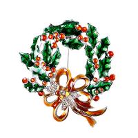 Christmas Brooches Zinc Alloy plated & Christmas Design & enamel & with rhinestone nickel lead & cadmium free Sold By PC