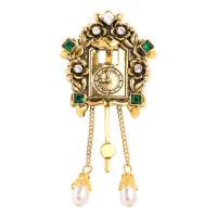 Rhinestone Brooch Zinc Alloy Clock gold color plated vintage & Unisex & with rhinestone golden nickel lead & cadmium free Sold By PC