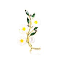 Rhinestone Brooch Zinc Alloy Flower gold color plated for woman & enamel & with rhinestone nickel lead & cadmium free Sold By PC
