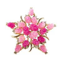 Rhinestone Brooch Zinc Alloy with Resin Flower gold color plated for woman & with rhinestone pink nickel lead & cadmium free Sold By PC