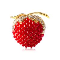 Rhinestone Brooch, Tibetan Style, with Resin, Strawberry, gold color plated, for woman & with rhinestone, red, nickel, lead & cadmium free, 56x50mm, Sold By PC