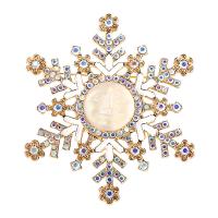 Christmas Brooches, Tibetan Style, Snowflake, gold color plated, Christmas Design & for woman & enamel & with rhinestone, nickel, lead & cadmium free, 71x71mm, Sold By PC