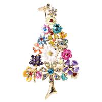 Christmas Brooches, Tibetan Style, Christmas Tree, gold color plated, for woman & enamel & with rhinestone, multi-colored, nickel, lead & cadmium free, 55x98mm, Sold By PC
