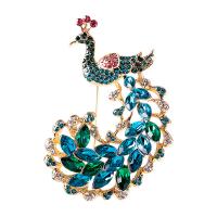 Rhinestone Brooch Zinc Alloy Peacock gold color plated for woman & with rhinestone nickel lead & cadmium free Sold By PC