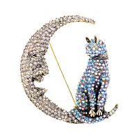 Rhinestone Brooch Zinc Alloy Cat gold color plated for woman & with rhinestone nickel lead & cadmium free Sold By PC