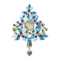 Christmas Brooches Zinc Alloy Christmas Tree gold color plated Christmas Design & for woman & enamel & with rhinestone blue nickel lead & cadmium free Sold By PC