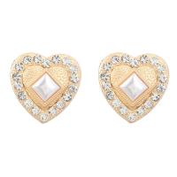 Rhinestone Earring Zinc Alloy Heart gold color plated fashion jewelry & for woman & with rhinestone nickel lead & cadmium free Sold By Pair