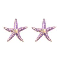 Zinc Alloy Stud Earring Starfish gold color plated fashion jewelry & for woman & enamel nickel lead & cadmium free Sold By Pair