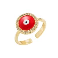 Evil Eye Jewelry Ring Finger, cobre, Mau-olhado, cromado de cor dourada, joias de moda & micro pavimento em zircônia cúbica & para mulher & esmalte, Mais cores pare escolha, níquel, chumbo e cádmio livre, Inner diameter:20mm, vendido por PC