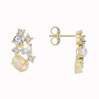 Cubic Zirconia Micro Pave Brass Earring, with Shell Pearl & Opal, 18K gold plated, micro pave cubic zirconia & for woman, 9x17mm, Sold By Pair