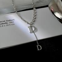 Titanium Steel Necklace, Letter D, for woman & with rhinestone & hollow, Length:Approx 16 Inch, Sold By PC