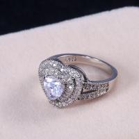 Cubic Zirconia Micro Pave Brass Ring Heart platinum plated & micro pave cubic zirconia & for woman 15mm US Ring Sold By PC