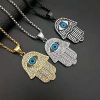 Evil Eye Jewelry Necklace, Titanium Steel, Hamsa, Vacuum Ion Plating, Unisex & with rhinestone, more colors for choice, Length:Approx 24 Inch, Sold By PC