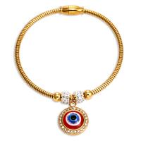 Evil Eye Jewelry Bracelet 316L Stainless Steel Vacuum Plating for woman & enamel & with rhinestone gold 56mm Sold By PC