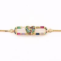 Cubic Zirconia Micro Pave Brass Bracelet Vacuum Plating Adjustable & micro pave cubic zirconia & for woman multi-colored Length Approx 7.87 Inch Sold By PC
