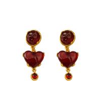 Brass Drop Earring with Resin gold color plated fashion jewelry & for woman red nickel lead & cadmium free Sold By Pair