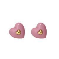 Brass Stud Earring, Heart, stoving varnish, fashion jewelry & for woman, more colors for choice, nickel, lead & cadmium free, 12x12mm, Sold By Pair