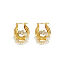 Brass Leverback Earring, with Freshwater Pearl, gold color plated, fashion jewelry & for woman, nickel, lead & cadmium free, 31x20mm, Sold By Pair