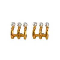 Brass Stud Earring, with Plastic Pearl, plated, fashion jewelry & for woman, more colors for choice, nickel, lead & cadmium free, 15x15mm, Sold By Pair