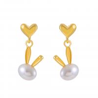 Boucles d'oreilles en alliage de zinc, avec Plastique ABS perle, Placage de couleur d'or, bijoux de mode & pour femme, deux couleurs différentes, 29x13mm, Vendu par paire