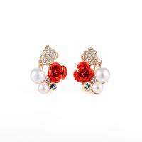 Zinc Alloy Stud Earring with ABS Plastic Pearl plated fashion jewelry & for woman & with rhinestone two different colored Sold By Pair