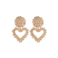 Tibetan Style Drop Earrings, Heart, gold color plated, fashion jewelry & for woman, golden, 60x40mm, Sold By Pair