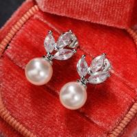 Zirkonia Tropfen Ohrring, Messing, mit kubischer Zirkonia & Kunststoff Perlen, rund, plattiert, für Frau, keine, frei von Nickel, Blei & Kadmium, 19mm, verkauft von Paar