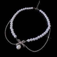 Plastic Pearl Necklace Zinc Alloy with Plastic Pearl with 2.56inch extender chain fashion jewelry & for woman & with rhinestone nickel lead & cadmium free Length Approx 14.57 Inch Sold By PC
